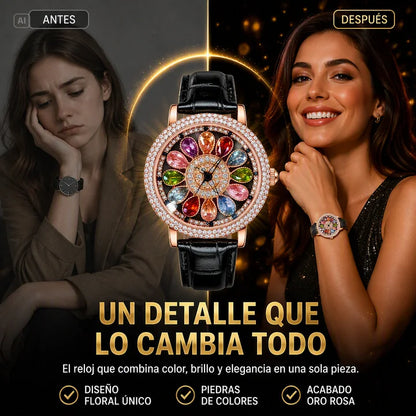 RELOJ DE ALTA GAMA CON ESFERA GIRATORIA-CRISTALES MULTICOLORES Y DISEÑO DESLUMBRNATE