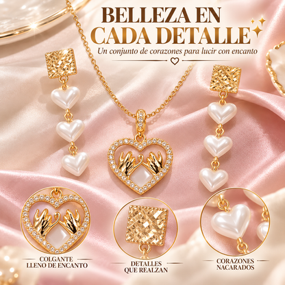 SET DE JOYERÍA DE PROMESA DORADA CON CORAZONES