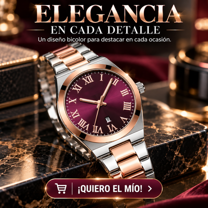 RELOJ BICOLOR PLATEADO Y ORO ROSA CON ESFERA VINO