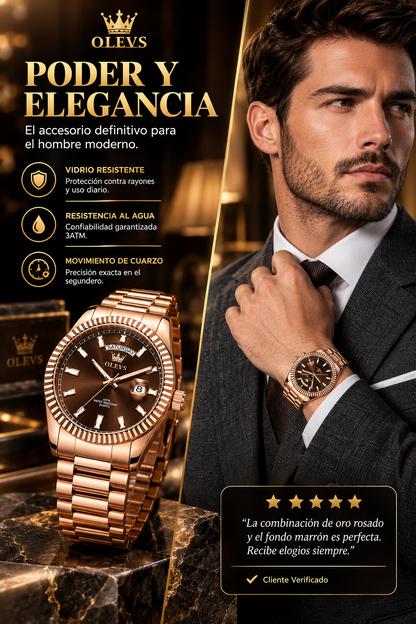 RELOJ PARA HOMBRE BAÑADO EN ORO ROSA-EL PODER DEL TIEMPO EN TUS MANOS