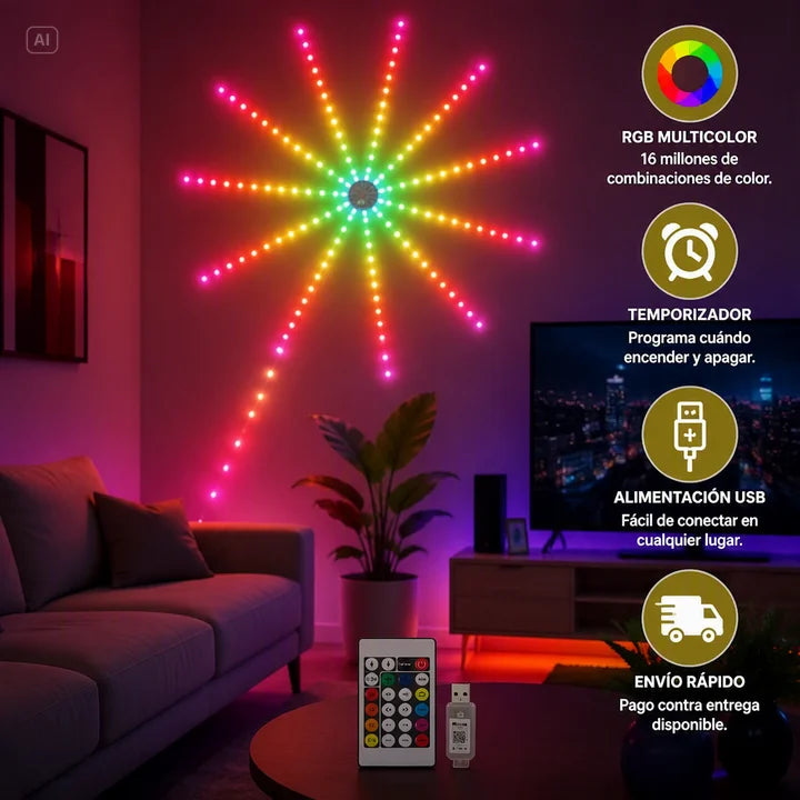 TIRA DE LUCES MULTICOLORES-FUEGOS ARTIFICIALES EN TU PARED TODO EL AÑO