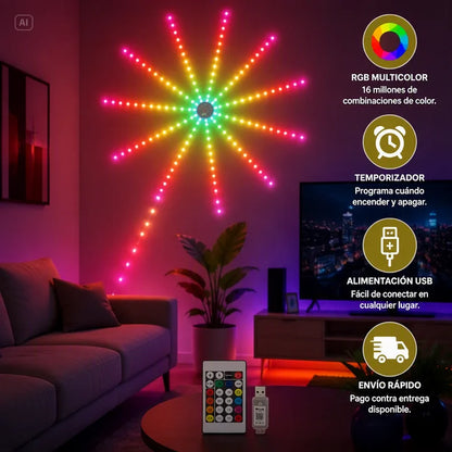 TIRA DE LUCES MULTICOLORES-FUEGOS ARTIFICIALES EN TU PARED TODO EL AÑO