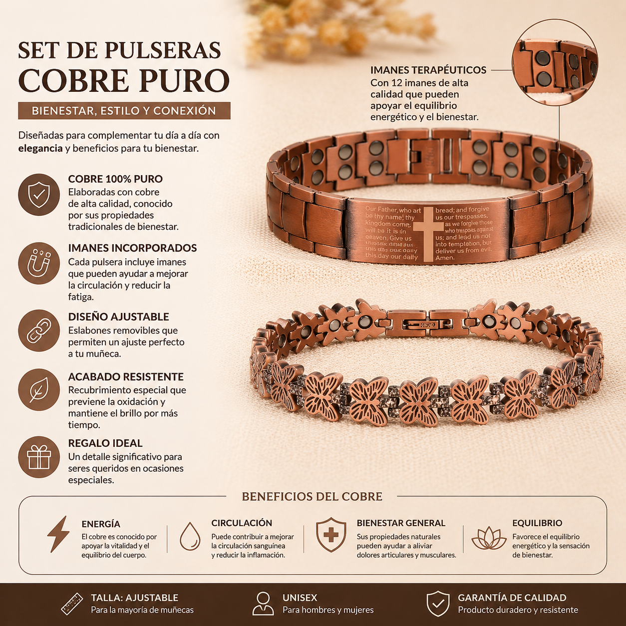PACK DE DOS PULSERAS-MAGNETICAS- ELEGANCIA, BIENESTAR Y ENERGIA EN TU MUÑECA