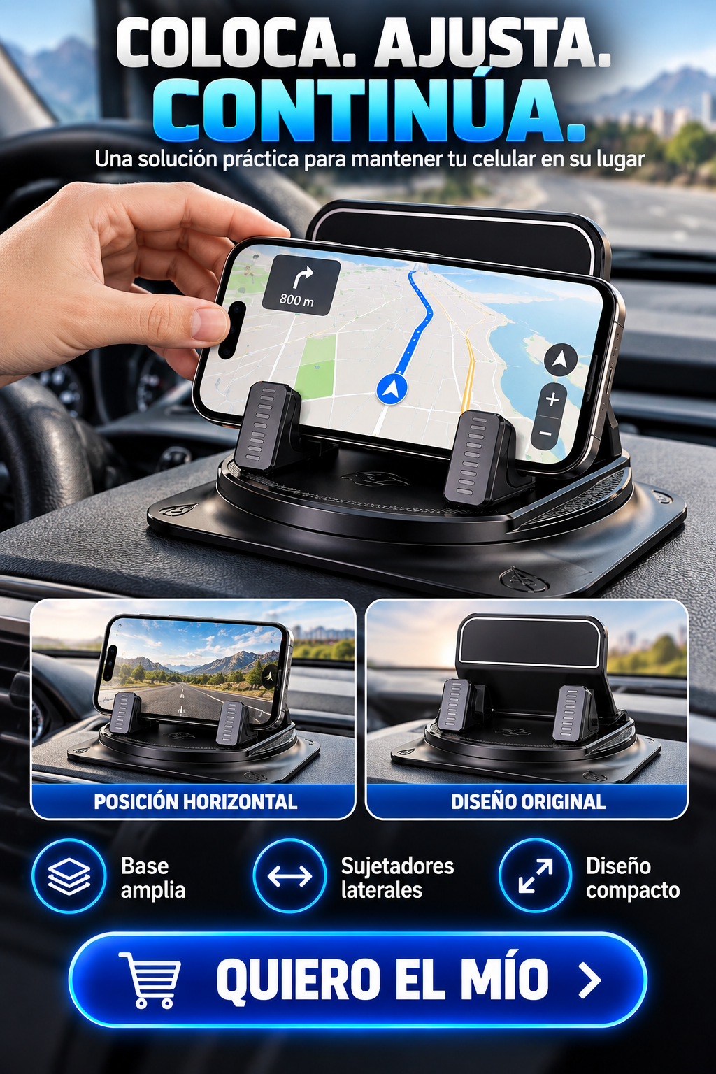 SOPORTE PARA CELULAR-BASE ADHERENTE, SUJECIÓN AJUSTABLE Y DISEÑO VERSÁTIL