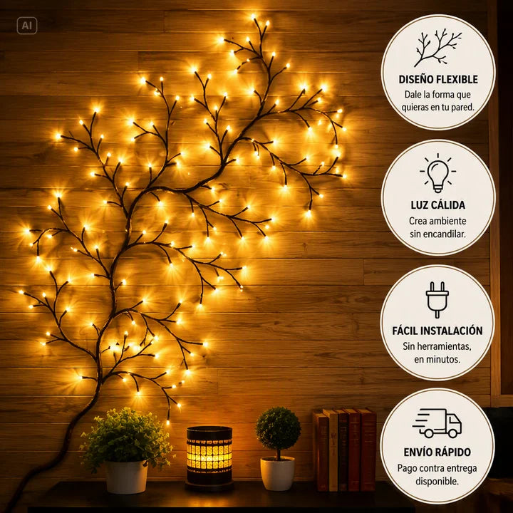 ARBOL DECORATIVO CON LUCES CALIDAS-TOQUE ESTETICO Y ELEGANTE QUE TE FALTA