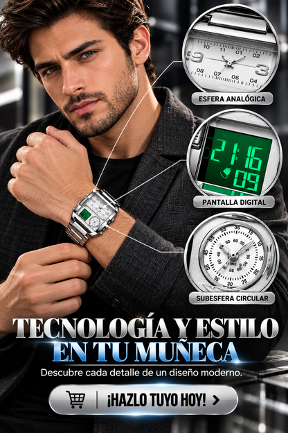 RELOJ DIGITAL PLATEADO CON DISEÑO FUTURISTA