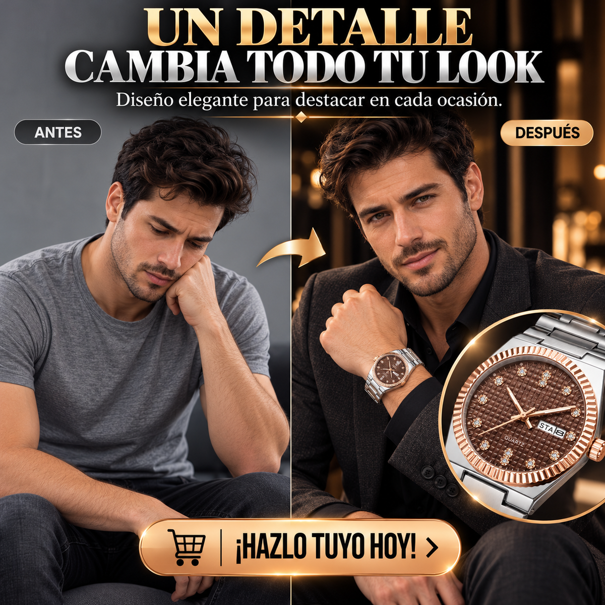RELOJ BICOLOR ORO ROSA CON ESFERA MARRÓN