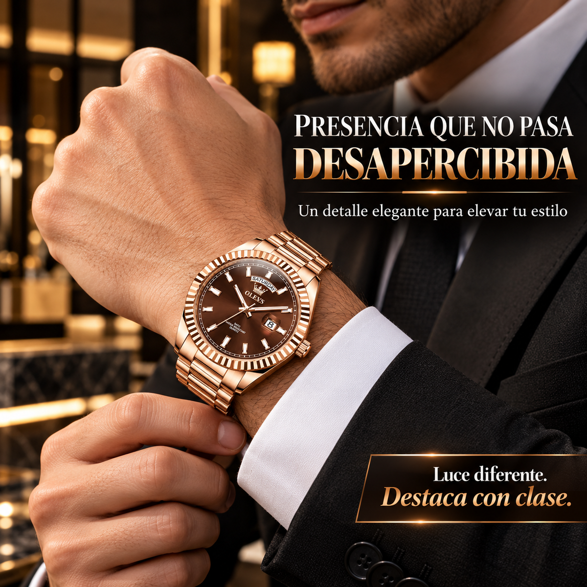 RELOJ ELEGANTE ORO ROSA CON ACABADO DE LUJO