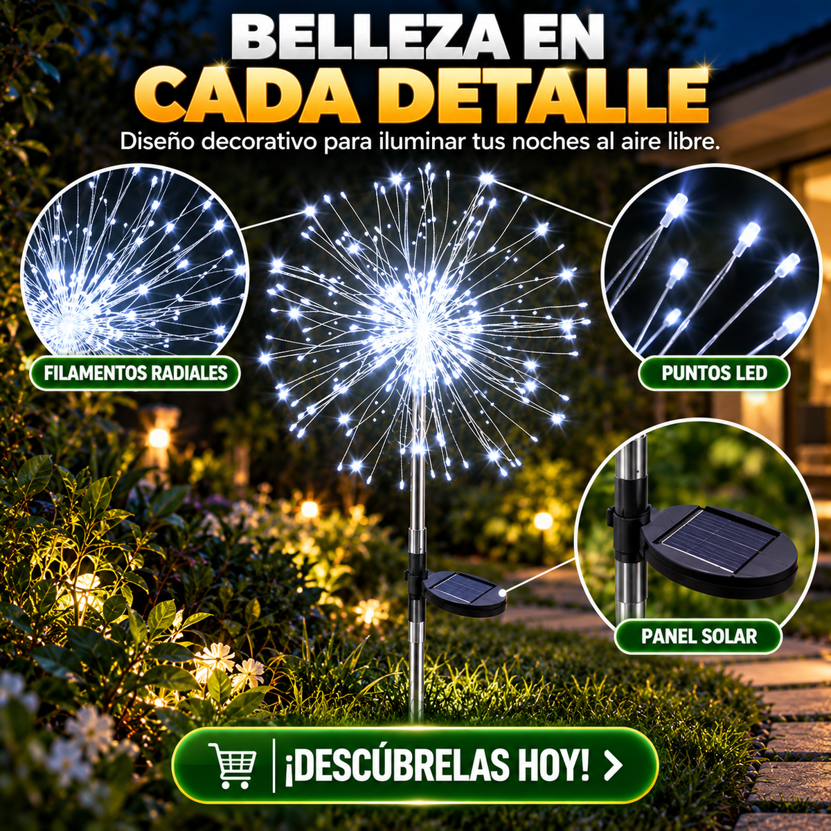 LUCES SOLARES LED TIPO FUEGOS ARTIFICIALES PARA TU JARDÍN
