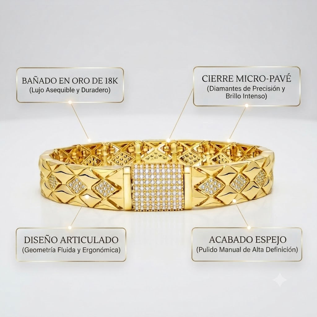 PULSERA GOLD PRESTIGE- LUJOSA, ATEMPORAL Y EXQUISITA CON INCRUSTACIONES DE CIRCONITA