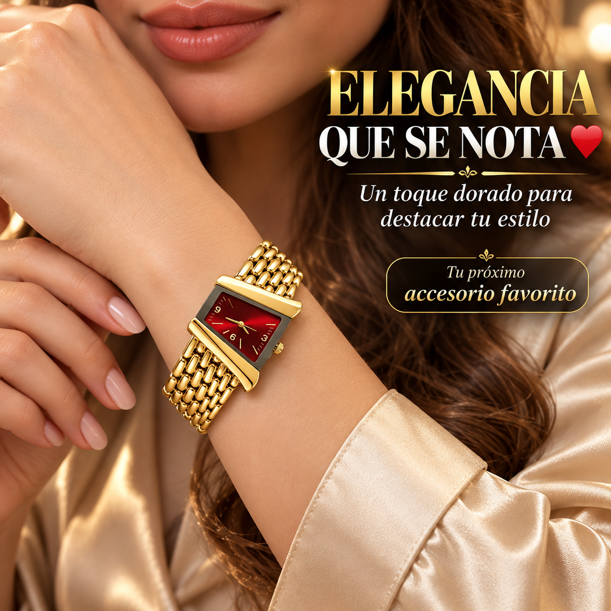 RELOJ DORADO CON ESFERA ROJA Y DISEÑO EXCLUSIVO