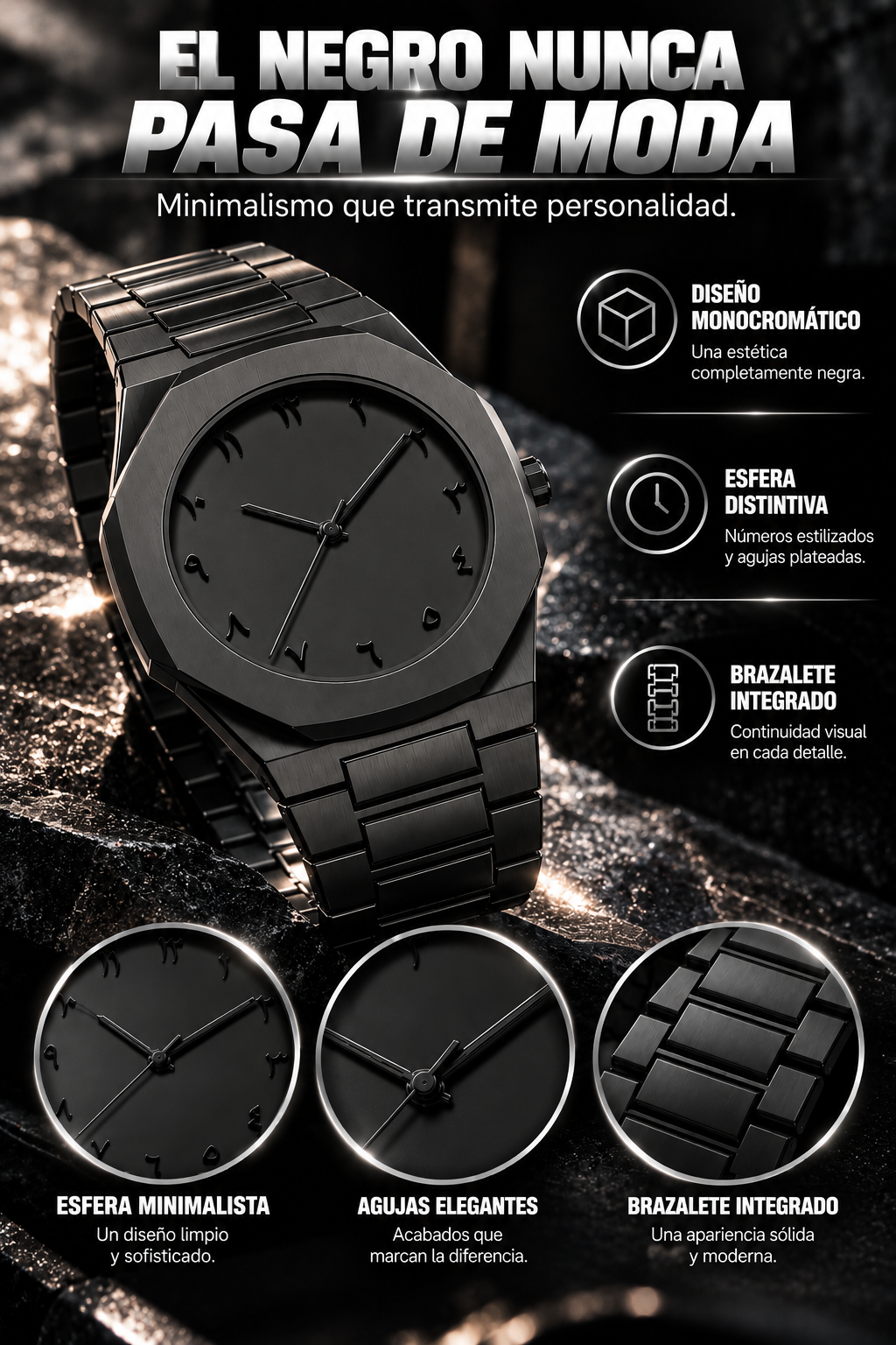 ¡RELOJ TOTAL BLACK-ELEGANCIA Y ESTILO EN UNA SOLA PIEZA