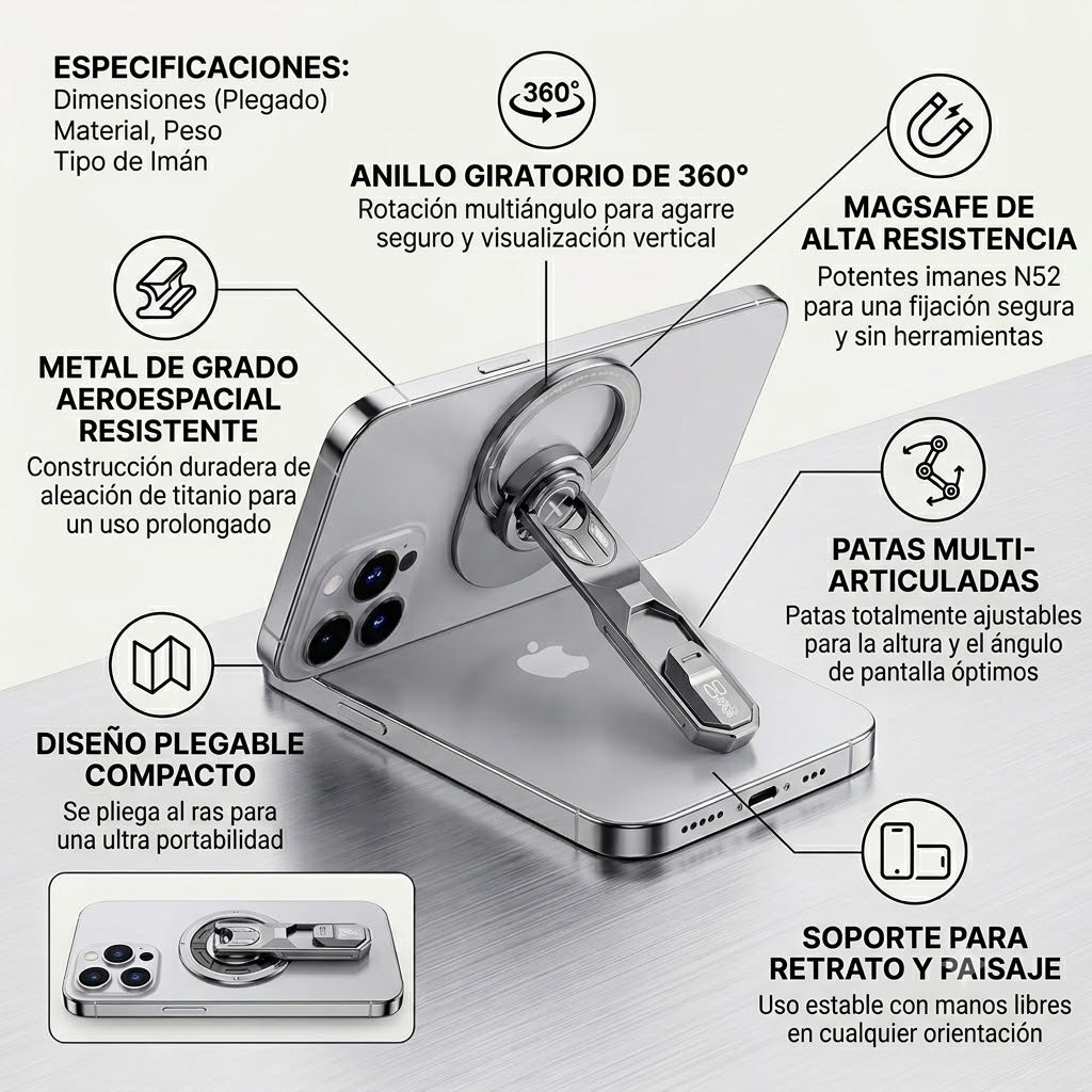 SOPORTE MAGNETICO PARA CELULAR - CON ANILLO GIRATORIO PARA DAR SEGURIDAD