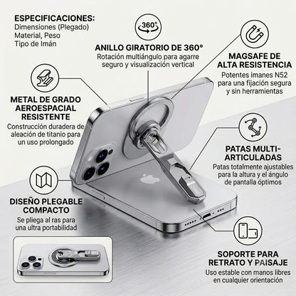 SOPORTE MAGNETICO PARA CELULAR - CON ANILLO GIRATORIO PARA DAR SEGURIDAD