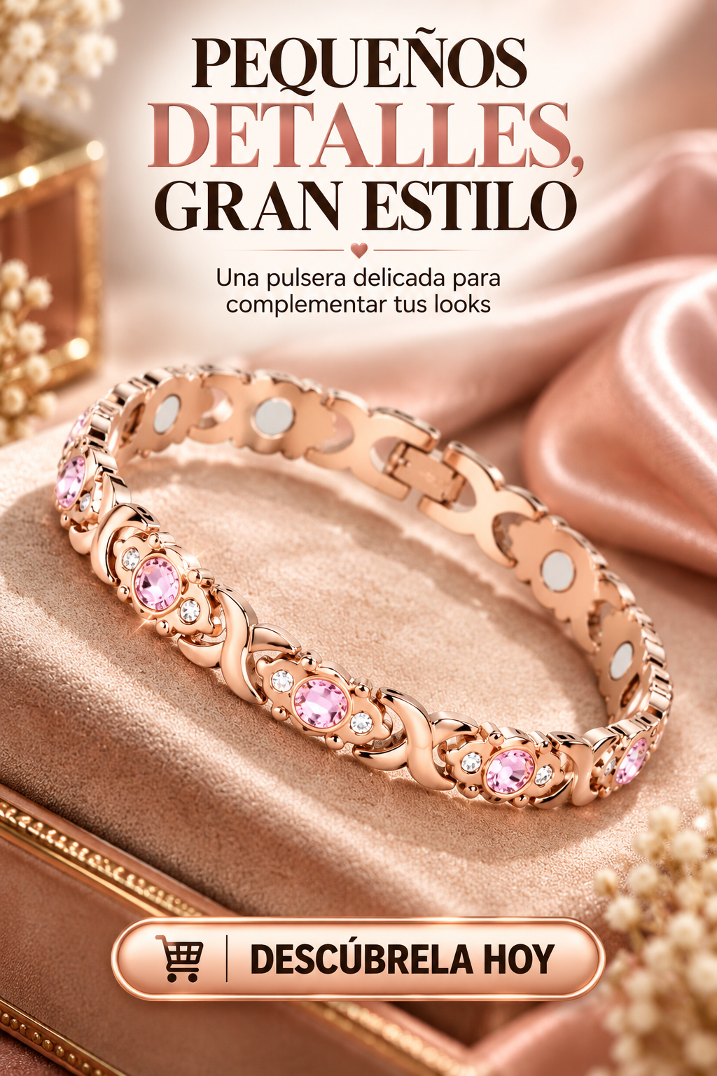 PULSERA ELEGANTE EN ORO ROSA CON DETALLES BRILLANTES