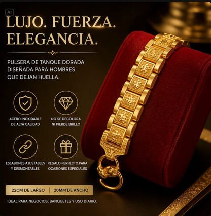 PULSERA DE TANQUE ANCHA DORADA DE LUJO PARA HOMBRE