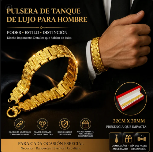 PULSERA DE TANQUE ANCHA DORADA DE LUJO PARA HOMBRE