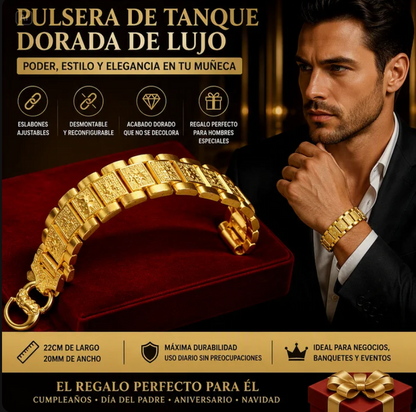 PULSERA DE TANQUE ANCHA DORADA DE LUJO PARA HOMBRE