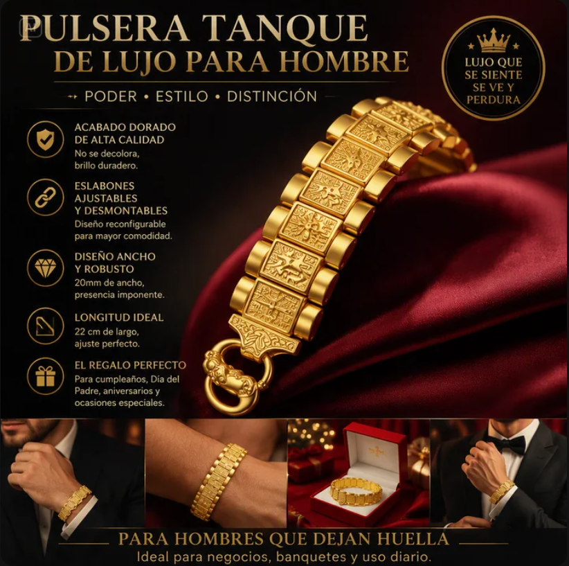 PULSERA DE TANQUE ANCHA DORADA DE LUJO PARA HOMBRE
