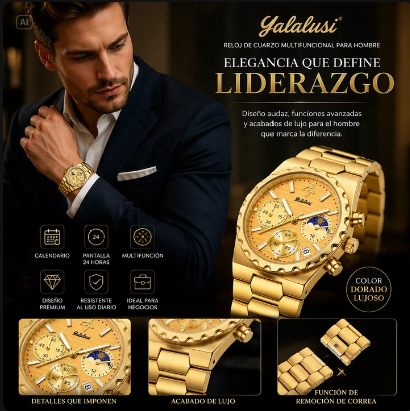RELOJ DE CUARZO DORADO PARA HOMBRE