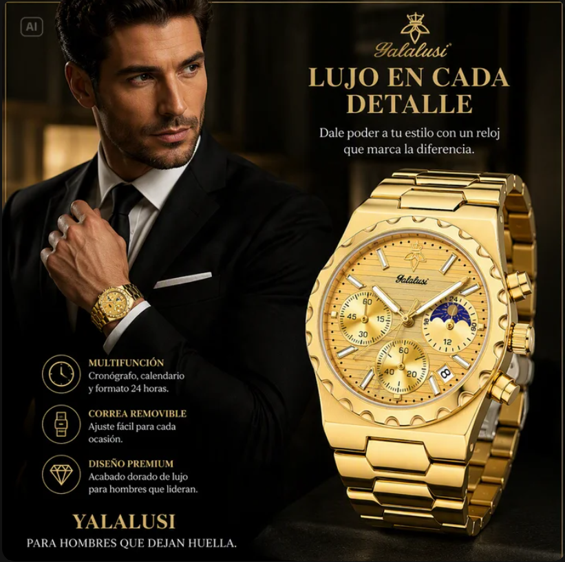 RELOJ DE CUARZO DORADO PARA HOMBRE