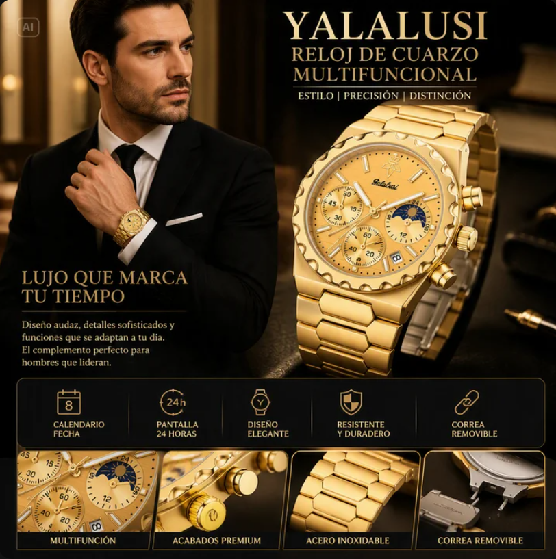 RELOJ DE CUARZO DORADO PARA HOMBRE