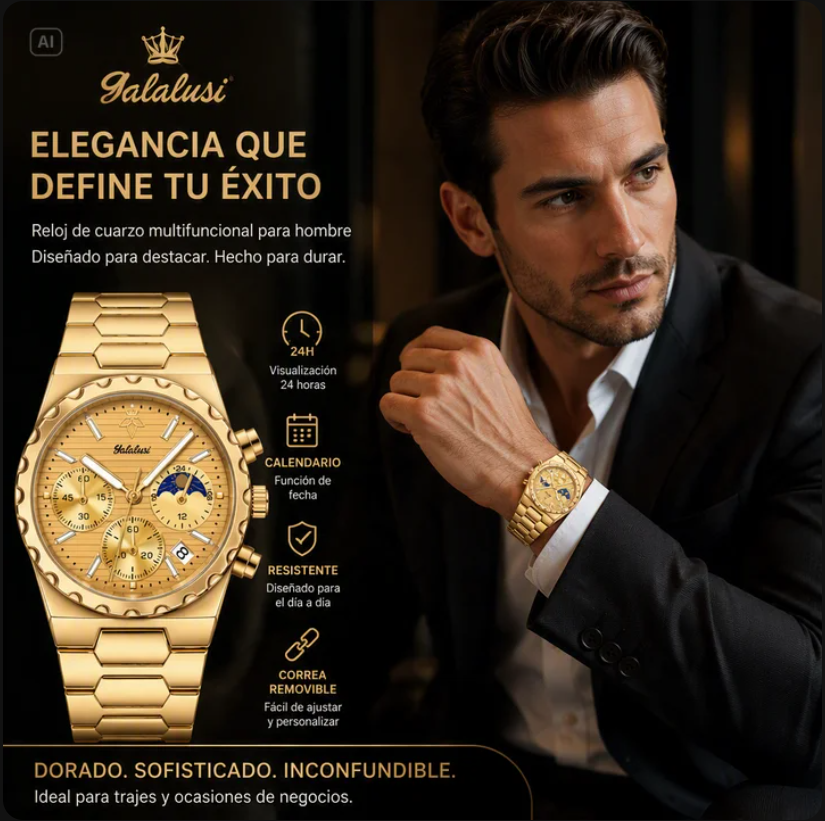 RELOJ DE CUARZO DORADO PARA HOMBRE