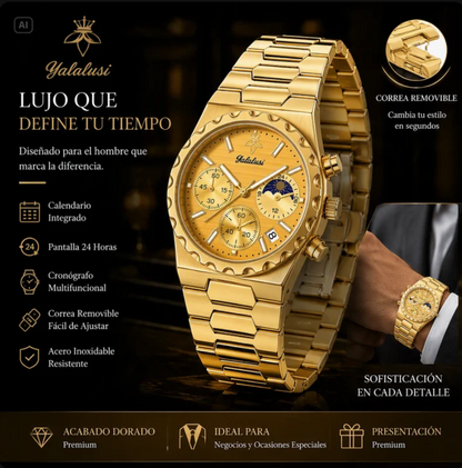 RELOJ DE CUARZO DORADO PARA HOMBRE