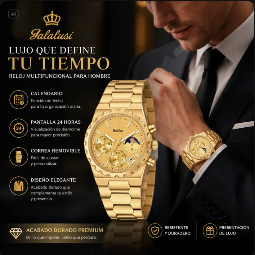 RELOJ DE CUARZO DORADO PARA HOMBRE