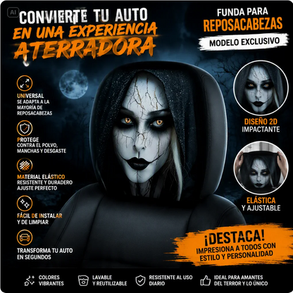 FUNDAS PARA REPOSACABEZAS DE COCHE CON DISEÑOS DE CARAS ATERRADORAS