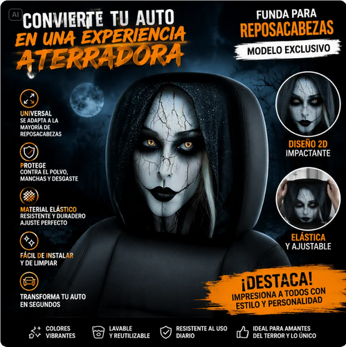 FUNDAS PARA REPOSACABEZAS DE COCHE CON DISEÑOS DE CARAS ATERRADORAS