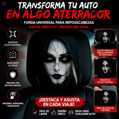 FUNDAS PARA REPOSACABEZAS DE COCHE CON DISEÑOS DE CARAS ATERRADORAS