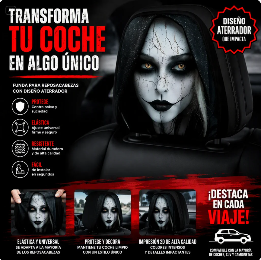 FUNDAS PARA REPOSACABEZAS DE COCHE CON DISEÑOS DE CARAS ATERRADORAS