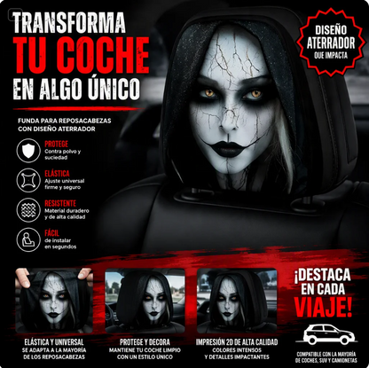 FUNDAS PARA REPOSACABEZAS DE COCHE CON DISEÑOS DE CARAS ATERRADORAS