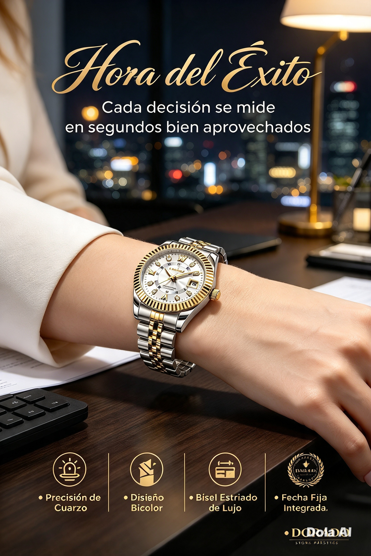 RELOJ ELEGANTE PARA MUJER CON FUNCIÓN LUMINOSA Y CALENDARIO SEMANAL PARA CADA MOMENTO