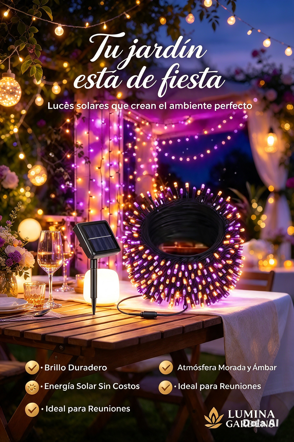 GUIRNALDA DE LUCES SOLARES VERDES CON ESTRELLAS PARA DECORAR JARDÍN, PATIO, FIESTAS Y CAMPING