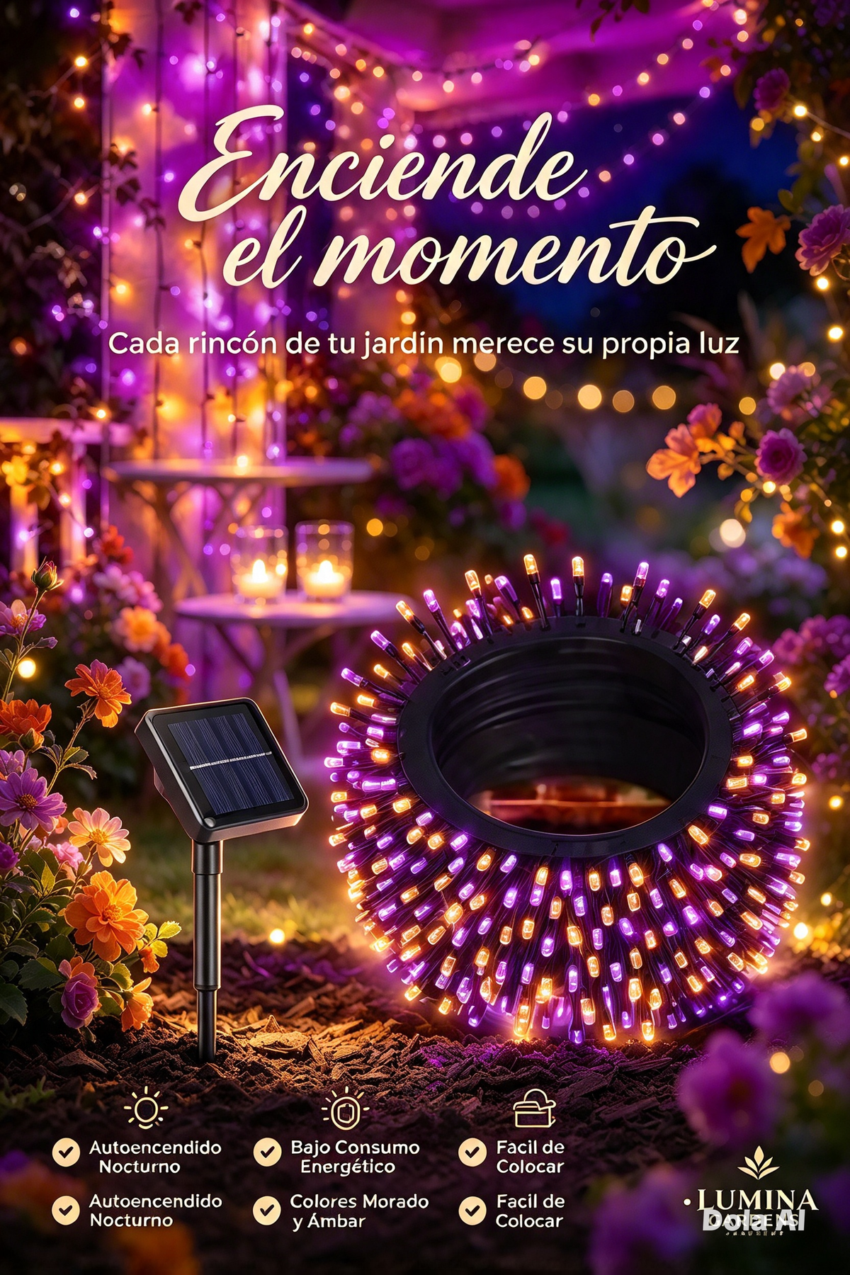 GUIRNALDA DE LUCES SOLARES VERDES CON ESTRELLAS PARA DECORAR JARDÍN, PATIO, FIESTAS Y CAMPING
