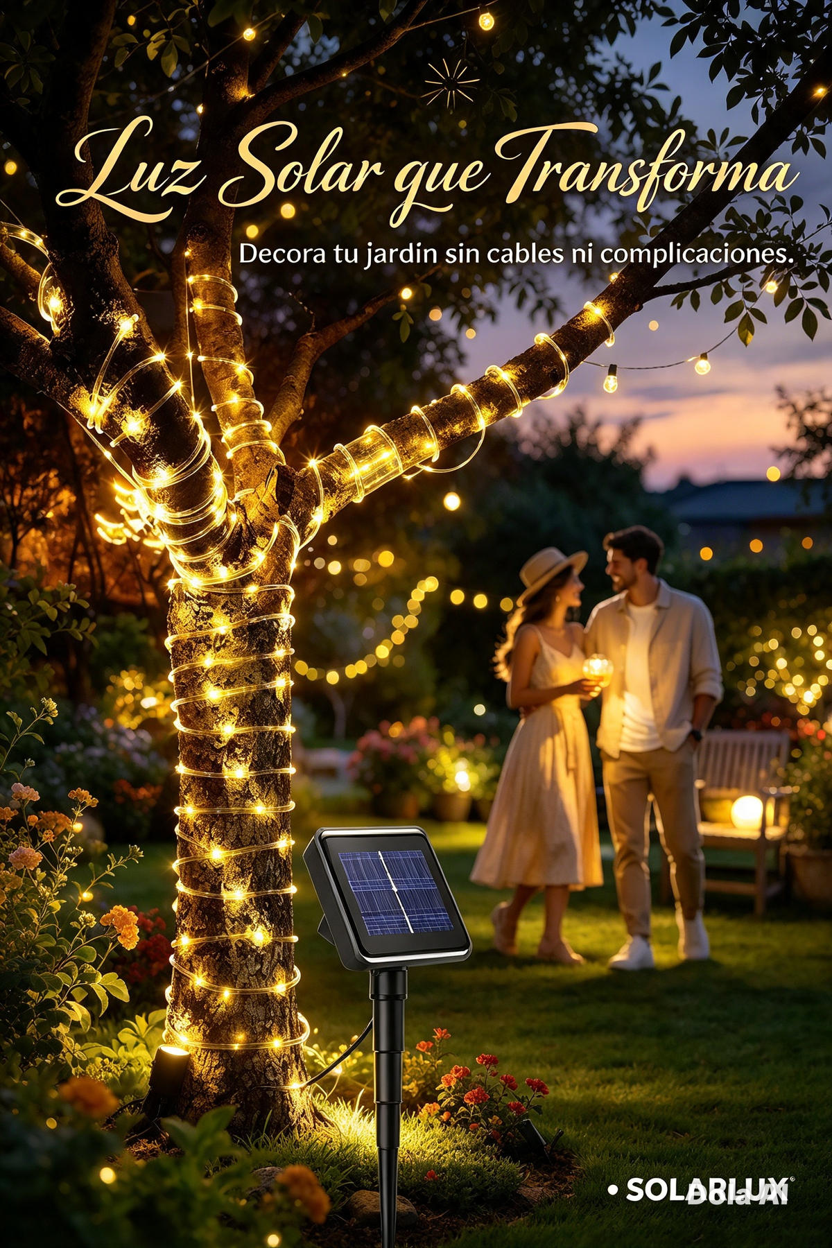 GUIRNALDA DE LUCES SOLARES LED IMPERMEABLES PARA DECORAR JARDINES, PATIOS, ÁRBOLES Y FIESTAS
