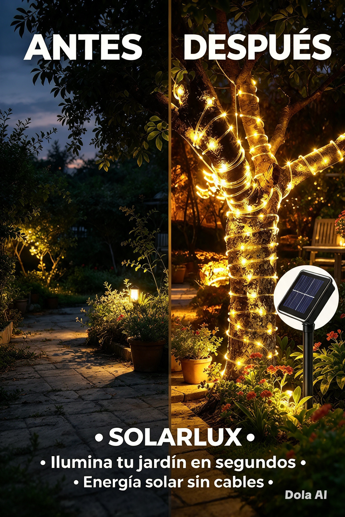 GUIRNALDA DE LUCES SOLARES LED IMPERMEABLES PARA DECORAR JARDINES, PATIOS, ÁRBOLES Y FIESTAS