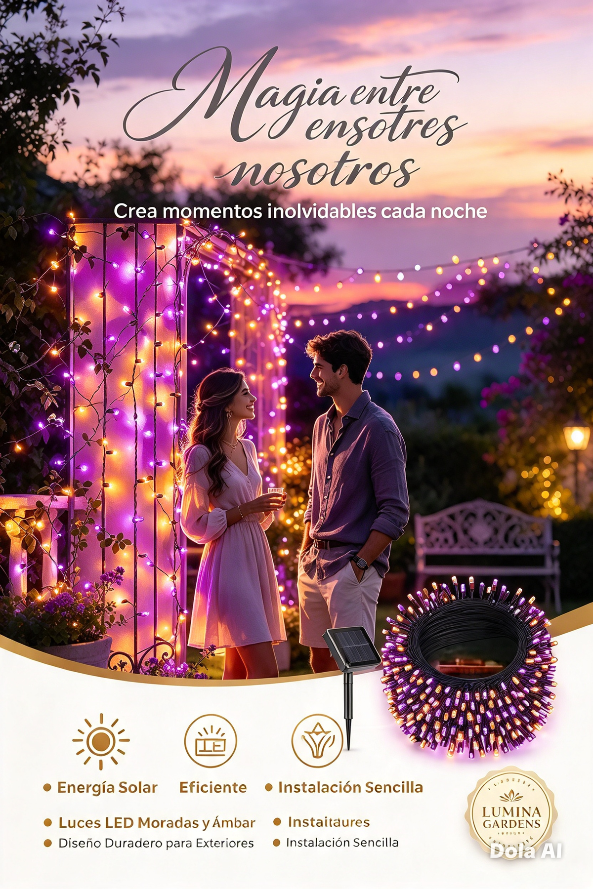 GUIRNALDA DE LUCES SOLARES VERDES CON ESTRELLAS PARA DECORAR JARDÍN, PATIO, FIESTAS Y CAMPING
