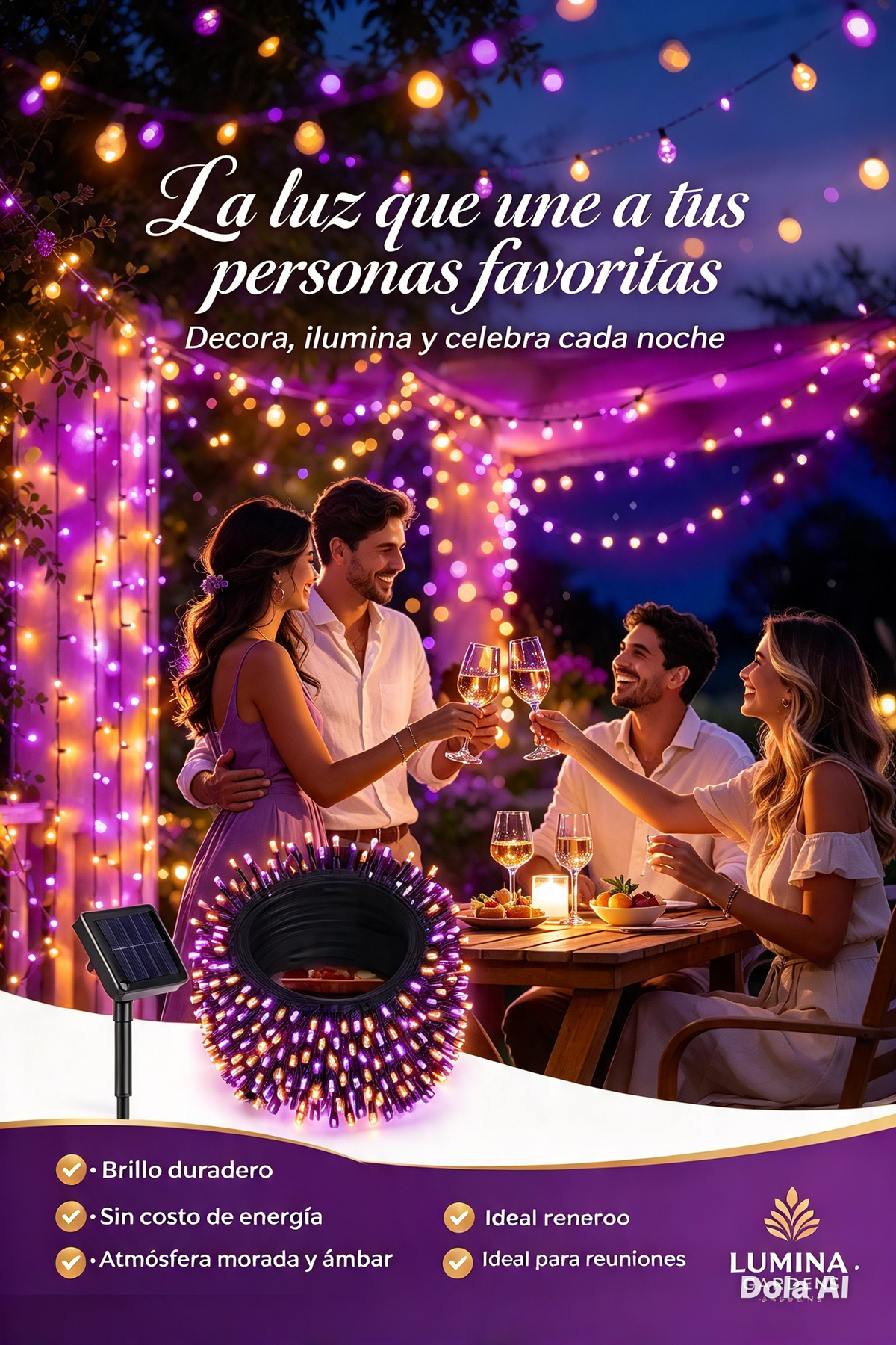GUIRNALDA DE LUCES SOLARES VERDES CON ESTRELLAS PARA DECORAR JARDÍN, PATIO, FIESTAS Y CAMPING