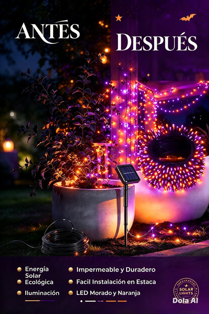 GUIRNALDA DE LUCES SOLARES VERDES CON ESTRELLAS PARA DECORAR JARDÍN, PATIO, FIESTAS Y CAMPING