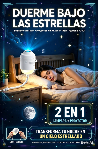 LÁMPARA PROYECTORA DE CIELO ESTRELLADO 2 EN 1 CON LUZ NOCTURNA, BRILLO AJUSTABLE