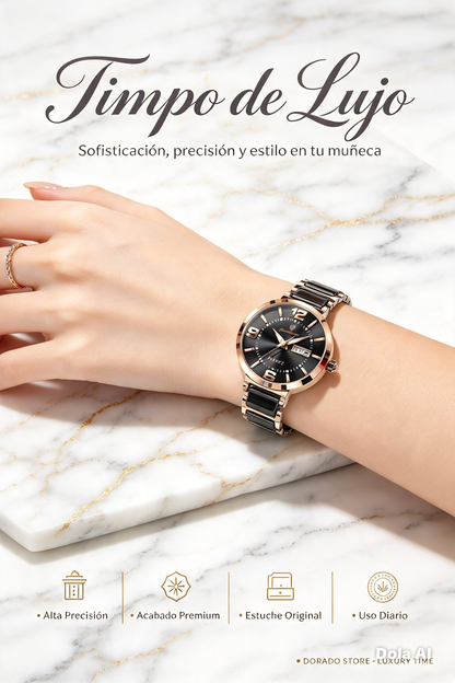 RELOJ DE MUJER POEDAGAR 2026 CON CALENDARIO LUMINOSO DE ACERO INOXIDABLE y DISEÑO COREANO