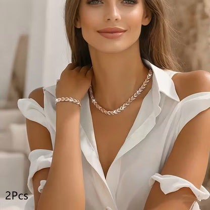 COLLAR Y PULSERA- HOJAS DORADAS QUE BRILLAN