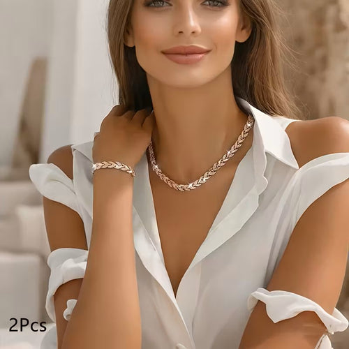 COLLAR Y PULSERA- HOJAS DORADAS QUE BRILLAN