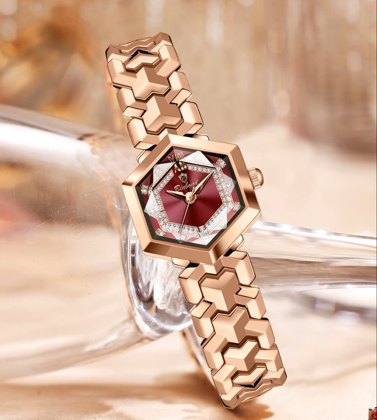 RELOJ DE MODA   CON CORREA DE ORO ROSA