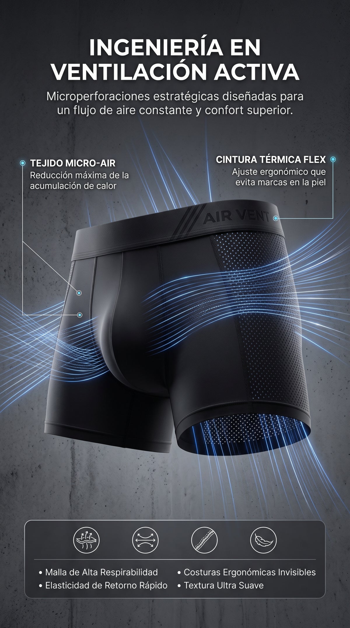 ROPA INTERIOR MASCULINA DE MALLA DE SEDA DE HIELO TRANSPIRABLE, SUAVE Y CÓMODA CON ABSORCIÓN DE HUMEDAD (PACK DE 3 UNIDADES)