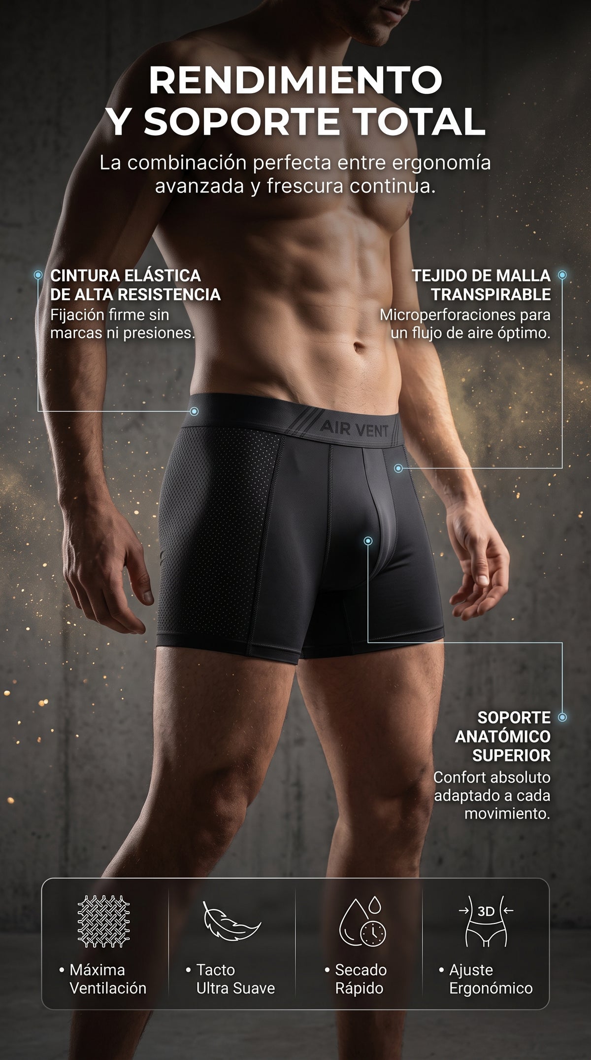 ROPA INTERIOR MASCULINA DE MALLA DE SEDA DE HIELO TRANSPIRABLE, SUAVE Y CÓMODA CON ABSORCIÓN DE HUMEDAD (PACK DE 3 UNIDADES)