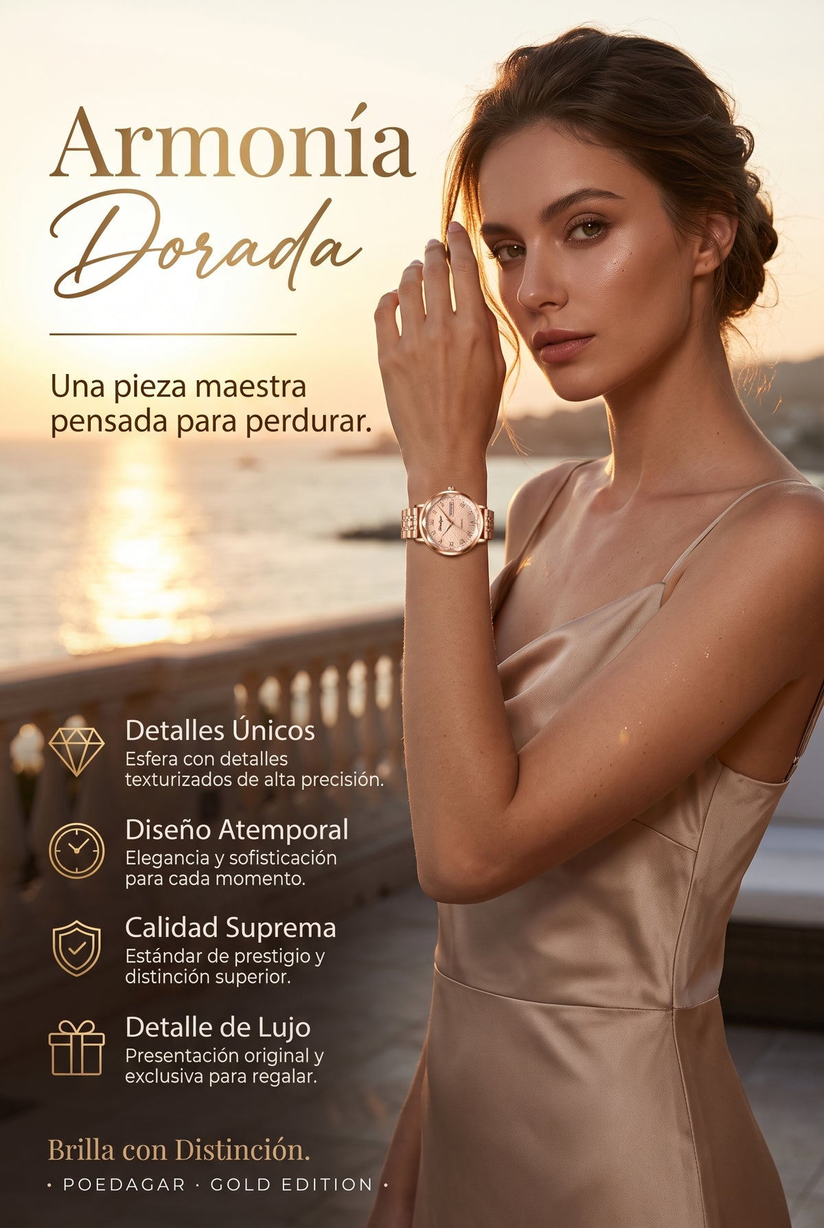 RELOJ POEDAGAR PARA MUJER DE LUJO Y ELEGANTE CON MOVIMIENTO DE CUARZO CON CORREA DE ACERO INOXIDABLE